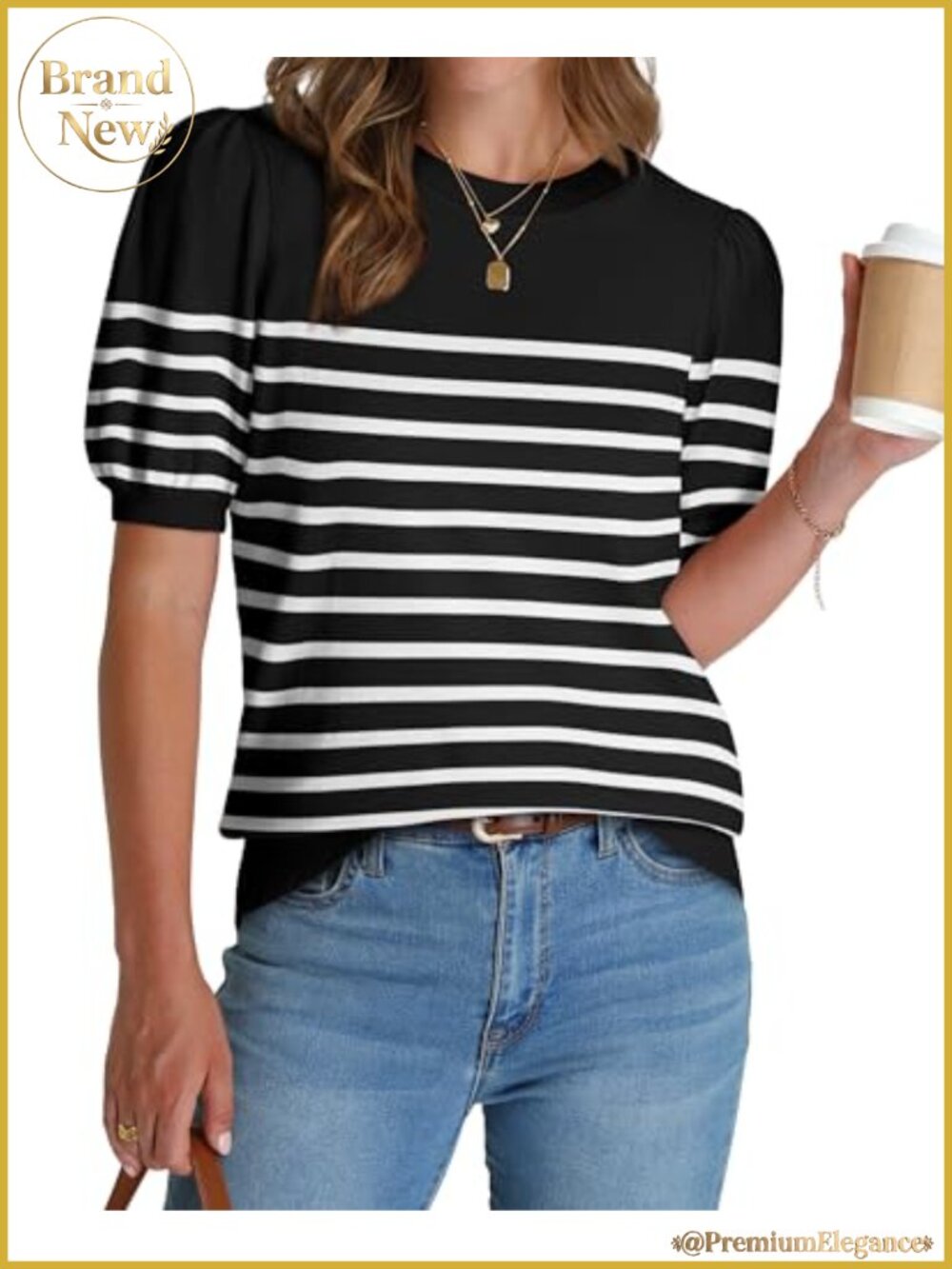 Women's Puff Short Sleeve Sweater Business Casual Pullover